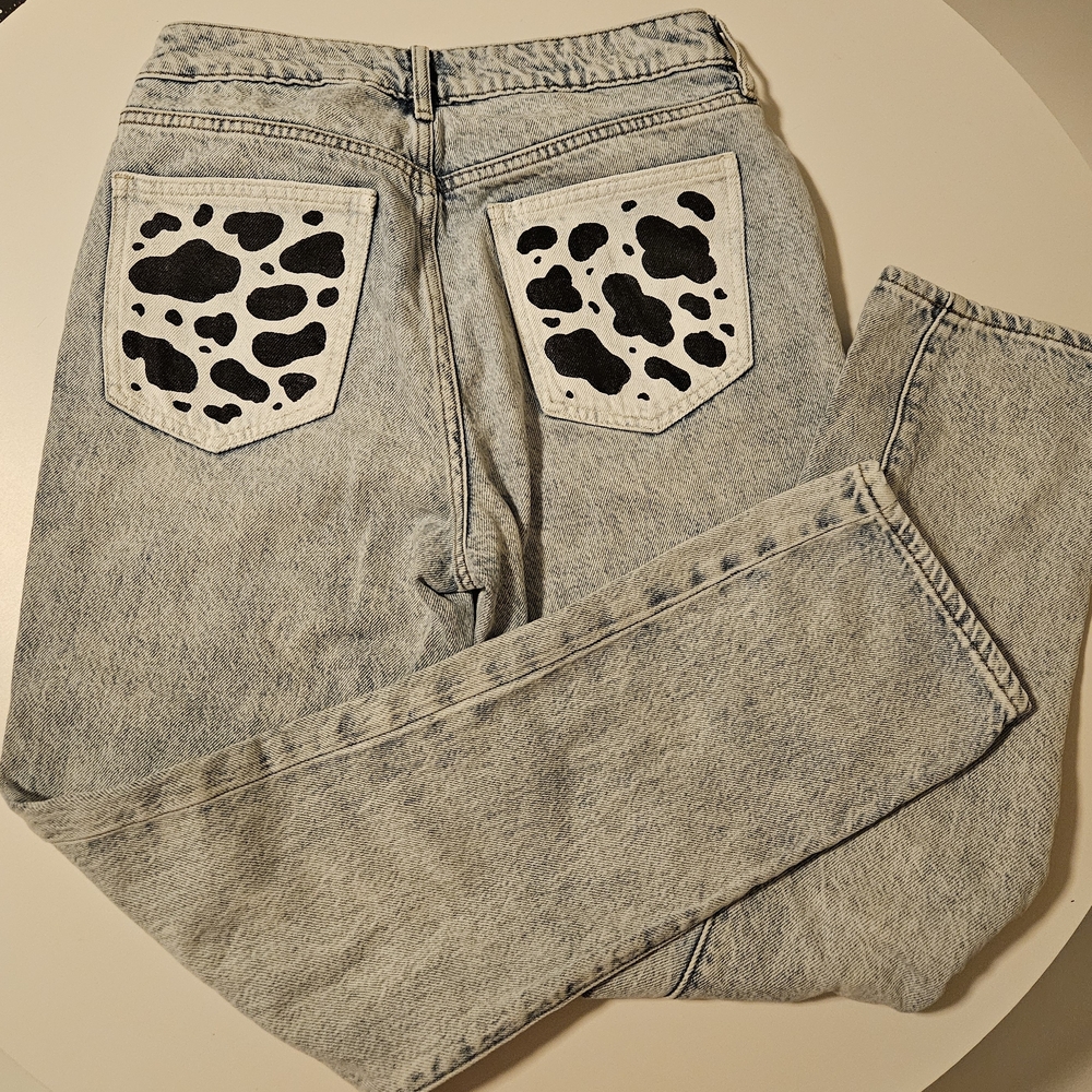 Cow Print Pocket Jeans Hand-painted